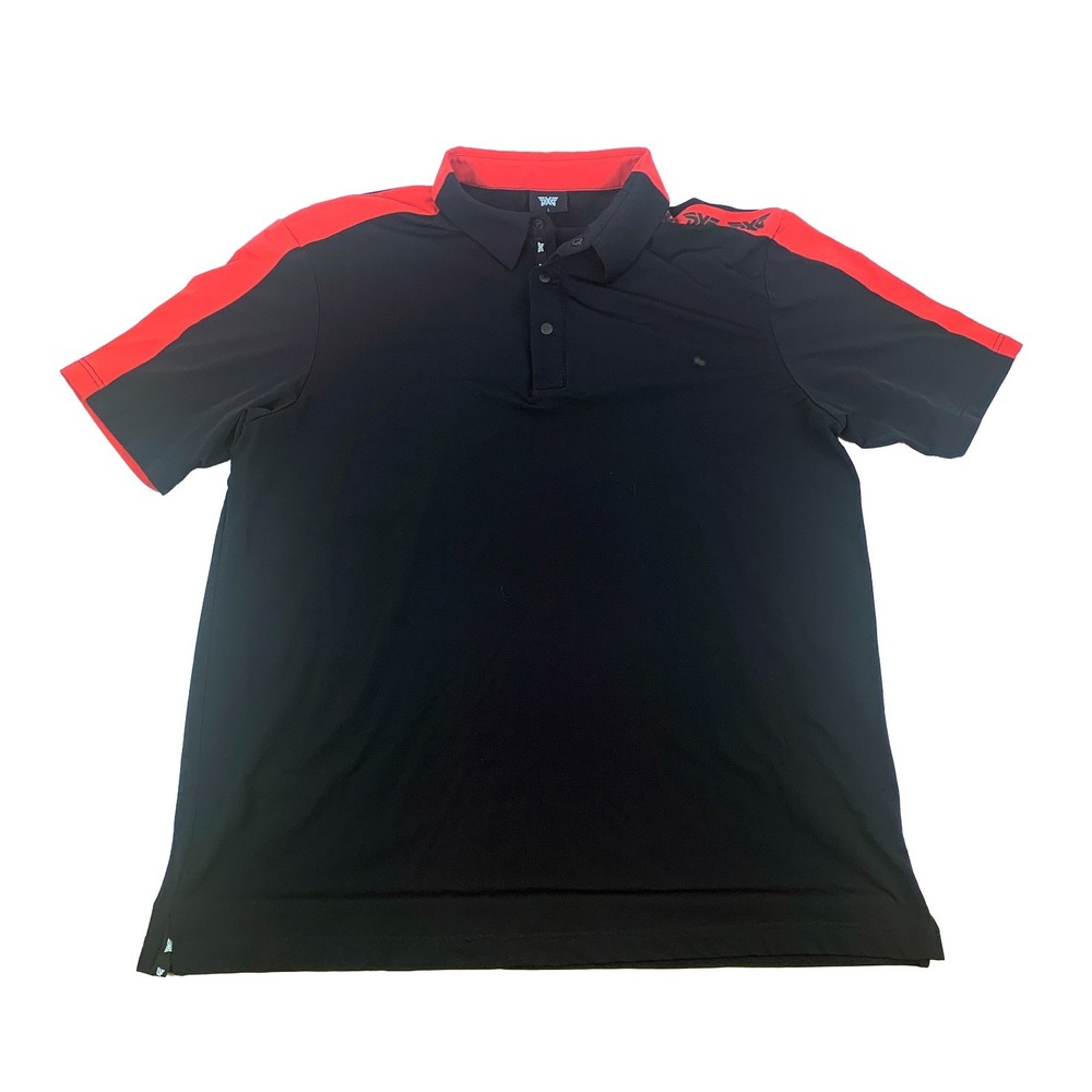 PXG Golf Polo Mens Size L Parsons Extreme Black‎ Red Performance Stretch Snap Up